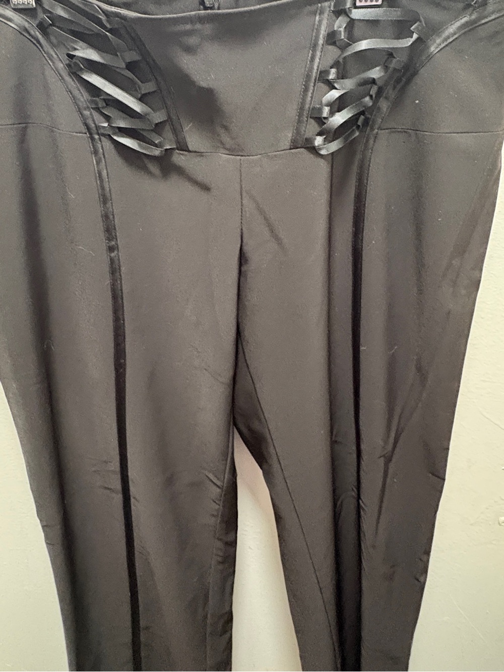 XOXO Black Skinny Pants with Satin Ribbon Detail